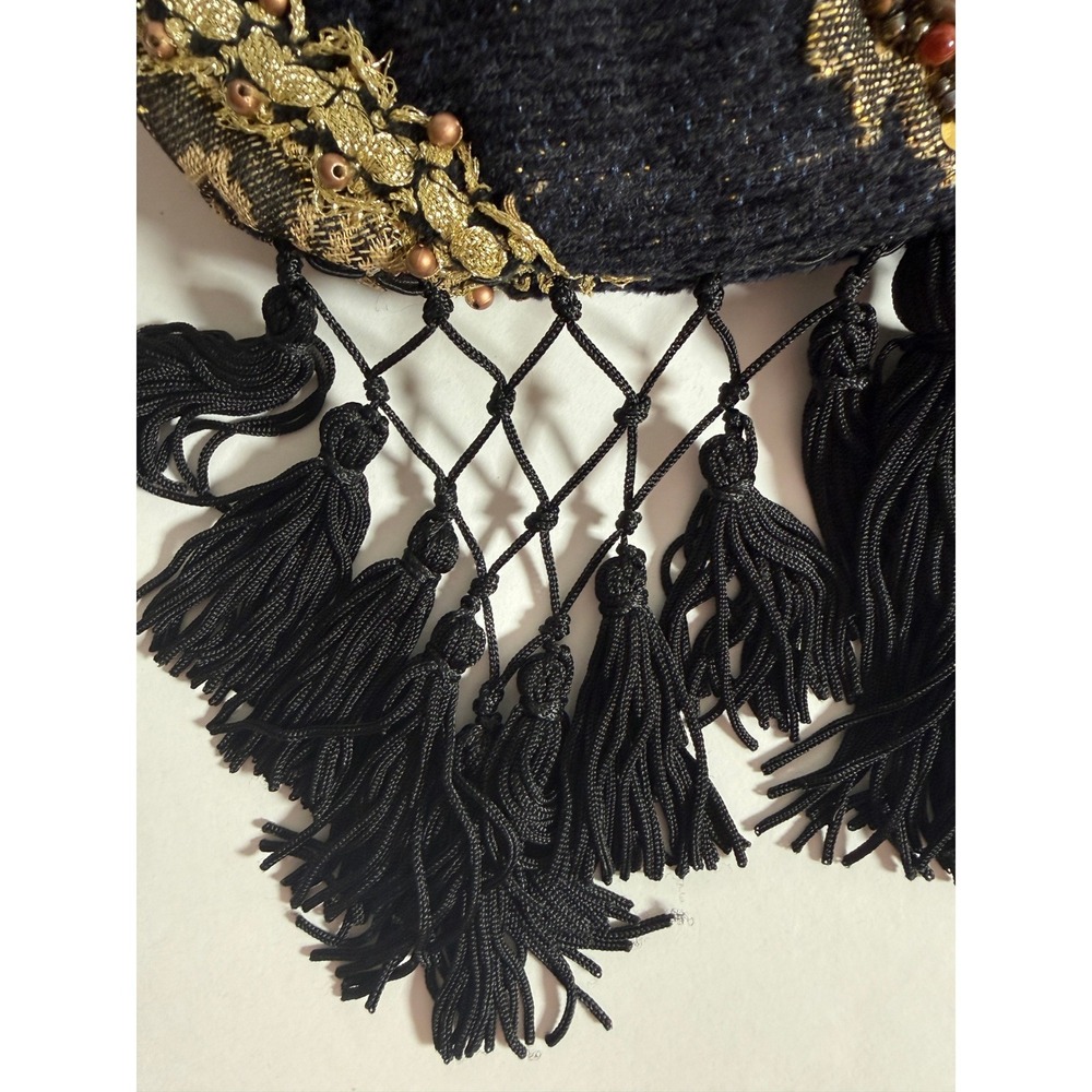 Mary Frances Vintage Beaded Tassel Evening Bag Black Pearl Embellished Kiss Lock - Picture 3 of 16